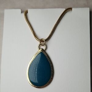 Blue-green Gold Tone Large Droplet Pendant